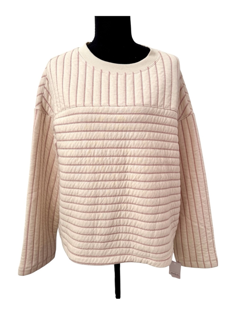 Auden Women Quilted Lounge Sweatshirt Beige With Red Stitched Panels Size S